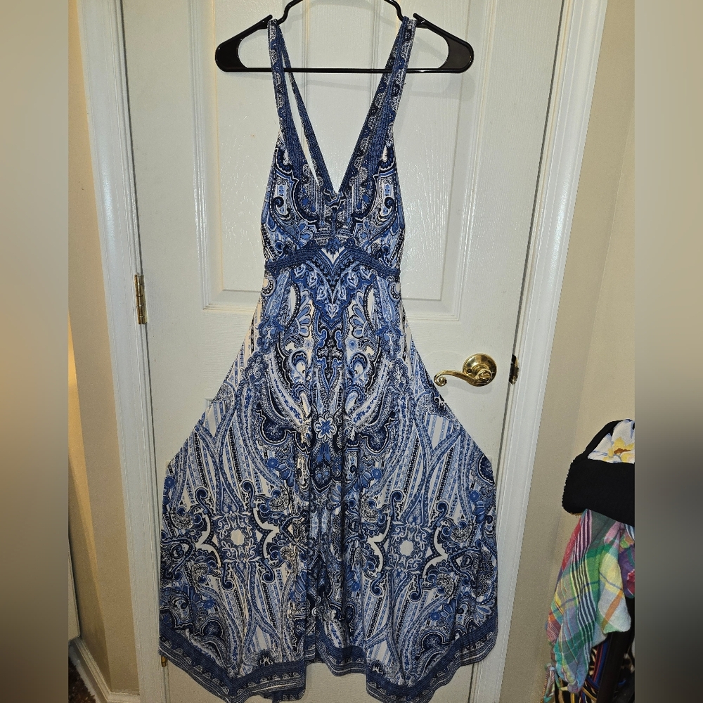 INC International Concepts Blue and White Backless Dress